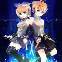 Rule 34 | 1boy, 1girl, arm warmers, bad id, bad pixiv id, blonde hair, blue eyes, brother and sister, detached sleeves, hair ornament, hair ribbon, hairclip, headphones, kagamine len, kagamine len (append), kagamine rin, kagamine rin (append), locked arms, ribbon, shiramori yuse, short hair, shorts, siblings, smile, thighhighs, twins, vocaloid, vocaloid append