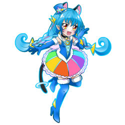 Rule 34 | 1girl, blue hair, boots, braid, brown eyes, cure cosmo, long hair, multicolored hair, pink hair, precure, solo, star twinkle precure, thigh boots, thighhighs, twin braids, yuunaduse