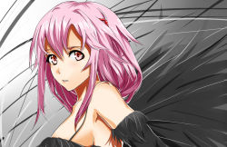 Rule 34 | 10s, 1girl, bare shoulders, breasts, chikkinage nage, guilty crown, hair ornament, hairclip, highres, long hair, looking at viewer, open mouth, pink hair, red eyes, solo, twintails, yuzuriha inori