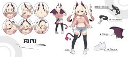 Rule 34 | 1girl, absurdres, aimi (vitaneeta), blonde hair, character sheet, child, choker, cr34t-cat, crop top, demon girl, demon horns, demon tail, demon wings, highres, horns, long hair, multicolored hair, original, pink eyes, ribbon, shoes, shorts, tagme, tail, thighhighs, twintails, two-tone hair, wings