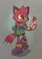 Rule 34 | 1boy, animal ears, animal nose, black footwear, blush, closed mouth, commentary, cooki bob, english commentary, full body, furry, furry male, gloves, green eyes, green jacket, highres, holding, holding leaf, jacket, leaf, long sleeves, male focus, protagonist (the murder of sonic the hedgehog), red scarf, scarf, shoes, smile, solo, sonic (series), standing, the murder of sonic the hedgehog, walking, white gloves