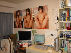 Rule 34 | asian, computer, keyboard (computer), no humans, otaku room, photo (medium), poster (object)