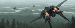 Rule 34 | aircraft, airplane, forest, jet, landscape, mecha, mozuo, nature, original, realistic, robot, scenery, tree, water