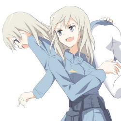 Rule 34 | 2girls, ass, aurora e. juutilainen, bad id, bad pixiv id, blonde hair, blue eyes, carrying, carrying over shoulder, eila ilmatar juutilainen, kisetsu, military, military uniform, multiple girls, open mouth, pantyhose, shoulder carry, siblings, sisters, strike witches, strike witches: aurora no majo, uniform, world witches series