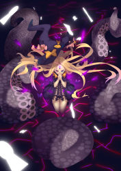 Rule 34 | 1girl, abigail williams (fate), absurdres, black panties, blonde hair, blue eyes, bow, bug, butterfly, fate/grand order, fate (series), hat, heterochromia, highres, insect, kamakura (clupeoidei), keyhole, kneeling, long hair, orange bow, own hands clasped, own hands together, panties, pink eyes, solo, tentacles, torn clothes, transformation, underwear, very long hair, witch hat