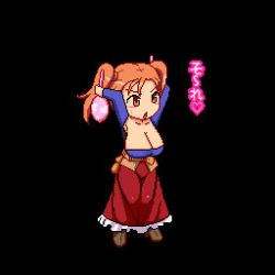 Rule 34 | 1girl, animated, animated gif, black background, bouncing breasts, breasts, breasts out, cleavage, dragon quest, dragon quest viii, jessica albert, large breasts, lowres, matching hair/eyes, nipples, no bra, orange eyes, orange hair, pixel art, simple background, solo, standing, wardrobe malfunction