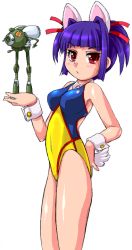 Rule 34 | 1girl, adigo, animal ears, blue hair, breasts, character request, copyright request, densetsu kyojin ideon, figure, red eyes, tagme, tail, wrist cuffs