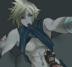 Rule 34 | 1boy, 1girl, abs, bare shoulders, black gloves, blonde hair, blue eyes, blue sweater, blush, clothes in mouth, clothes lift, cloud strife, couple, earrings, final fantasy, final fantasy vii, final fantasy vii remake, fingerless gloves, gloves, hair between eyes, hand on another&#039;s stomach, hetero, indoors, jewelry, looking at viewer, mapcvt, navel, parted lips, pov, pov hands, ribbed sweater, short hair, sleeveless, sleeveless turtleneck, spiked hair, square enix, stud earrings, sweatdrop, sweater, tifa lockhart, toned, toned male, turtleneck, turtleneck sweater, upper body