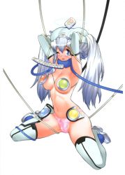 Rule 34 | 1girl, ;p, adjusting hair, armpits, arms behind head, arms up, bdsm, blue eyes, blue hair, blush, board game, bondage, boots, bound, bow, bow panties, breasts, cable, cameltoe, choker, full body, fur trim, gem, gradient hair, groin, halo, helmet, high heels, kneeling, large breasts, lingerie, long hair, mahjong, multicolored hair, naughty face, navel, nipples, novia, official art, one eye closed, panties, pasties, pink panties, scan, see-through, shoes, silver hair, simple background, sitting, smile, spread legs, taisen hot gimmick, taisen hot gimmick 3, thigh boots, thighhighs, tongue, tongue out, torn clothes, twintails, underwear, white thighhighs, wink, yoshizaki mine