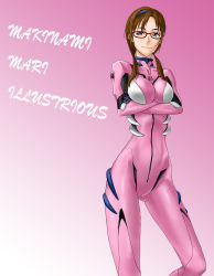 Rule 34 | 00s, 1girl, bad id, bad pixiv id, blue eyes, bodysuit, brown hair, cameltoe, crossed arms, evangelion: 2.0 you can (not) advance, glasses, hairband, highres, long hair, makinami mari illustrious, neon genesis evangelion, plugsuit, rebuild of evangelion, sarami, solo, twintails
