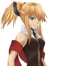 Rule 34 | 00s, 1girl, aqua eyes, bare shoulders, blonde hair, breasts, coat, highres, legretta, long hair, ponytail, scarf, tales of (series), tales of the abyss