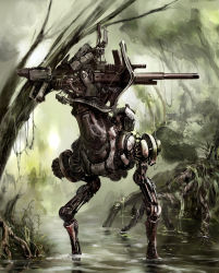 Rule 34 | an&#039;yu, bad id, bad pixiv id, cannon, highres, kabihuton, mecha, no humans, non-humanoid robot, original, plant, plant roots, realistic, robot, science fiction, tree, walker (robot), water, wetland