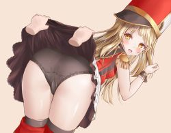 Rule 34 | 1girl, artist request, ass, bang dream!, black panties, blonde hair, blush, breasts, hat, highres, long hair, marching band, open mouth, panties, simple background, small breasts, solo, tagme, tsurumaki kokoro, underwear, yellow eyes