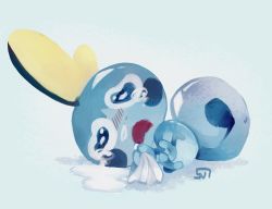 Rule 34 | blue theme, creatures (company), crying, game freak, gen 8 pokemon, highres, holding, holding towel, looking at viewer, lying, nintendo, on side, open mouth, pokemon, pokemon (creature), signature, sobble, sui (suizilla), towel
