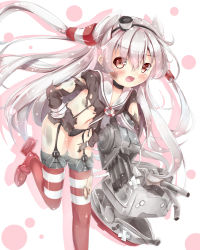 Rule 34 | 10s, 1girl, amatsukaze (kancolle), bad id, bad pixiv id, black panties, blush, brown eyes, damaged, garter straps, hair tubes, hairband, hand on own hip, innertube, kantai collection, looking at viewer, machinery, natuna natu, open mouth, panties, red thighhighs, rensouhou-kun, silver hair, solo, soot, swim ring, tears, thighhighs, torn clothes, twintails, two side up, underwear