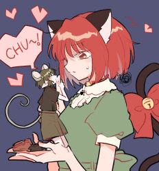Rule 34 | 1boy, 1girl, animal ears, carrying, carrying person, cat ears, cat girl, cat tail, giant, giantess, heart, hs1122, kiss, kissing hand, kneeling, mini person, miniboy, momomiya ichigo, mouse boy, mouse ears, mouse tail, quiche (tokyo mew mew), standing on another&#039;s hand, standing on person, tail, tokyo mew mew