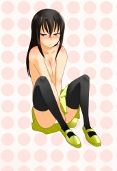 Rule 34 | 00s, black hair, blush, breasts, cleavage, frown, jacquiline o lantern dupre, panties, pantyshot, shoes, soul eater, thighhighs, topless, underwear, upskirt