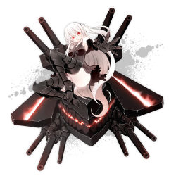 Rule 34 | 10s, 1girl, abyssal ship, aircraft carrier oni, armor, armored boots, armpits, bad id, bad pixiv id, black dress, boots, colored skin, dress, gauntlets, highres, kantai collection, long hair, looking at viewer, machinery, monster, nekovi, one side up, open mouth, red eyes, sailor dress, short dress, side ponytail, solo, thigh boots, thighhighs, turret, white hair, white skin, zettai ryouiki