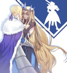 Rule 34 | 3girls, armor, armored dress, arms around waist, artoria pendragon (all), artoria pendragon (fate), artoria pendragon (lancer) (fate), black dress, blonde hair, blue trim, braid, cape, covered eyes, crown, detached sleeves, dress, fate/grand order, fate (series), french braid, fur-trimmed cape, fur trim, gauntlets, green eyes, hair ribbon, hands on another&#039;s cheeks, hands on another&#039;s face, holding, holding sword, holding weapon, incest, long hair, mordred (fate), morgan le fay (fate), mother and daughter, multiple girls, over shoulder, parent and child, ribbon, saber (fate), siblings, sidelocks, silhouette, sisters, spikes, sword, sword over shoulder, very long hair, weapon, weapon over shoulder, white background, yohchi 2019, yuri