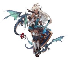 Rule 34 | 10s, 1girl, armor, armored boots, boots, dark-skinned female, dark skin, dragon, dress, full body, gloves, granblue fantasy, long hair, looking at viewer, minaba hideo, open mouth, red eyes, shield, short dress, sleeveless, smile, standing, sword, thighhighs, transparent background, weapon, white hair, zettai ryouiki, zooey (granblue fantasy)