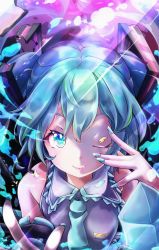 Rule 34 | 1girl, ;p, akino coto, aqua eyes, aqua hair, hatsune miku, highres, looking at viewer, necktie, one eye closed, sleeveless, solo, tongue, tongue out, twintails, vocaloid