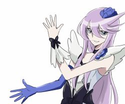Rule 34 | 10s, 1girl, asymmetrical clothes, blue eyes, blue flower, blue rose, bow, choker, cure moonlight, dress, eyelashes, flower, hair flower, hair ornament, happy, heartcatch precure!, long hair, looking at viewer, magical girl, precure, purple hair, rose, sidelocks, simple background, sketch, smile, solo, standing, tsukikage oyama, tsukikage yuri, waist bow, white background, wrist cuffs