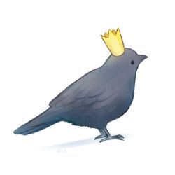 Rule 34 | animal, animal focus, ayu (mog), bird, black bird, clothed animal, crown, from side, full body, no humans, original, signature, simple background, solo, white background