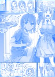 Rule 34 | &gt; &lt;, 1boy, 4girls, ?, ai-chan&#039;s mother (tawawa), ai-chan&#039;s sister (tawawa), ai-chan (tawawa), apartment, apron, blue theme, blush, bottle, bowl, breasts, chopsticks, closed eyes, comic, commentary, door, eating, expressionless, flying sweatdrops, food, getsuyoubi no tawawa, grabbing own breast, himura kiseki, kimi no na wa., large breasts, laughing, long hair, monochrome, mother and daughter, multiple girls, open mouth, plate, rice, round teeth, senbei, shirt, short hair, shorts, siblings, silent comic, sisters, skirt, steam, table, teeth, television, trembling, wavy hair