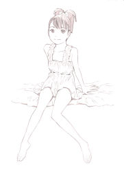 Rule 34 | 1girl, barefoot, dress, monochrome, original, short hair, sitting, sketch, solo, traditional media, yoshitomi akihito