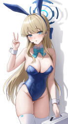Rule 34 | 1girl, absurdres, alternate breast size, animal ears, bare shoulders, blonde hair, blue archive, blue bow, blue eyes, blue hairband, blue leotard, bow, bowtie, braid, breasts, briefcase, cleavage, cowboy shot, detached collar, earpiece, earrings, fake animal ears, groin, hairband, halo, highleg, highleg leotard, highres, hini ni, holding, holding briefcase, jewelry, large breasts, leotard, long hair, microphone, official alternate costume, official alternate hairstyle, parted lips, playboy bunny, rabbit ears, solo, stud earrings, thighhighs, thighs, toki (blue archive), toki (bunny) (blue archive), very long hair, white thighhighs, wrist cuffs
