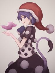 Rule 34 | 1girl, absurdres, bad id, bad pixiv id, blob, blue eyes, blue hair, book, cowboy shot, doremy sweet, dress, grey background, hat, highres, holding, holding book, looking at viewer, looking to the side, matching hair/eyes, nightcap, open mouth, pom pom (clothes), profile, short hair, short sleeves, simple background, smile, solo, tail, tapir tail, thkani, touhou