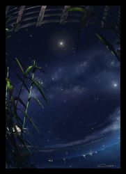 Rule 34 | aquarius (constellation), cloud, dutch angle, highres, milky way, night, no humans, ocean, original, outdoors, scenery, signature, sky, star (sky), starry sky, tanabata, waisshu (sougyokyuu)