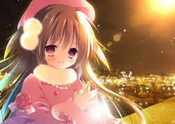 Rule 34 | 1girl, :d, brown eyes, brown hair, coat, hair ornament, hat, long hair, looking at viewer, natsuki coco, open mouth, original, smile, solo, wind