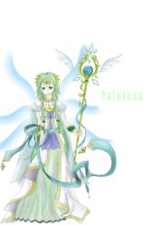 Rule 34 | 1girl, armor, armpits, bare shoulders, blush, breasts, choker, circlet, crown, dress, female focus, full body, green eyes, green hair, hat, highres, jewelry, kid icarus, large breasts, long hair, lots of jewelry, matching hair/eyes, necklace, nintendo, off shoulder, official art, palutena, pendant, shield, sitting, solo, staff, thighhighs, tiara, vambraces, very long hair, white background