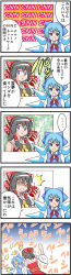Rule 34 | circled 9, 2girls, :t, absurdres, angry, apple, bad apple!!, cirno, cnn, comic, eating, food, fruit, hakurei reimu, highres, long image, multiple girls, o3o, slapping, tall image, embodiment of scarlet devil, touhou, translated, usumy