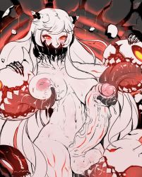 Rule 34 | 10s, 1futa, abs, abyssal ship, bad id, bad pixiv id, blush, breasts, caressing testicles, colored skin, covered mouth, curvy, erection, fellatio, flaccid, futanari, glowing, glowing eyes, half mask, highres, horns, huge penis, inverted nipples, kantai collection, large breasts, large testicles, licking, long hair, long tongue, mask, midway princess, monster, navel, newhalf, nipples, nude, oral, pale skin, penis, precum, puffy nipples, randomboobguy, red eyes, sagging breasts, saliva, sketch, solo, solo focus, testicles, toned, tongue, tongue out, uncensored, veins, veiny penis, very long hair, white hair, white skin, wide hips
