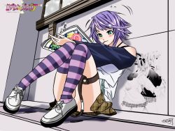 Rule 34 | 00s, 1girl, rosario+vampire, shirayuki mizore, solo, striped clothes, striped thighhighs, thigh strap, thighhighs