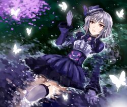 Rule 34 | 10s, 1girl, afloat, bug, butterfly, futou ryouko, gloves, gothic lolita, hair down, hat, idolmaster, idolmaster cinderella girls, idolmaster cinderella girls starlight stage, bug, kanzaki ranko, lolita fashion, long hair, mini hat, red eyes, silver hair, solo, thighhighs