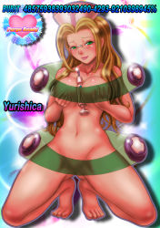 Rule 34 | 1girl, :p, ar tonelico, ar tonelico iii, barefoot, boken fantasy, breasts, censored, feet, female focus, full body, glasses, gradient background, green eyes, green hair, gust, hat, highres, long hair, matching hair/eyes, nude, nurse cap, solo, squatting, syringe, toes, tongue, tongue out, yurishica (ar tonelico)