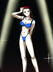 Rule 34 | bikini, breasts, brown hair, cleavage, headband, long hair, miami guns, sakurakouji yao, swimsuit