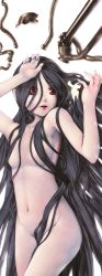Rule 34 | 1girl, absurdres, ar tonelico, ar tonelico ii, bird, black hair, breasts, hair censor, highres, jakuri (ar tonelico), long hair, lordlessv2, navel, nude, parted lips, red eyes, small breasts, very long hair