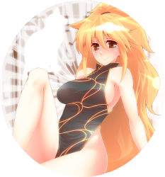 Rule 34 | bad id, bad pixiv id, blonde hair, blush, breasts, brown eyes, character request, china dress, chinese clothes, dress, large breasts, legs, long hair, sideboob, smile, solo, tro (trombe)