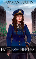Rule 34 | 1girl, aircraft, airplane, army, artist name, black necktie, black pants, blue eyes, blue hat, blue jacket, blue sky, brown hair, building, buttons, character name, cloud, collared shirt, commentary, copyright name, cowboy shot, derivative work, empress theresa, english commentary, hair over shoulder, hat, headset, highres, jacket, long hair, long sleeves, looking ahead, making-of available, military, military hat, military uniform, nail polish, necktie, outdoors, pants, parted lips, patch, realistic, red lips, red nails, road, sasoes, shirt, sidewalk, signature, sky, smile, smoke, solo, sunrise, teeth, theresa hartley, uniform, white shirt
