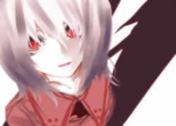 Rule 34 | 1girl, collarbone, fang, female focus, open mouth, red eyes, remilia scarlet, short hair, silver hair, slit pupils, solo, touhou, yutapon