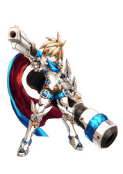 Rule 34 | 1boy, armor, blackjd83, blonde hair, boots, cannon, chung seiker, dual wielding, elsword, full body, gauntlets, gloves, greaves, green eyes, gun, holding, male focus, official art, scarf, shooting guardian (elsword), solo, spiked hair, standing, weapon, white background