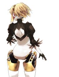 Rule 34 | 1girl, aegis (persona), android, ass, blonde hair, commentary request, cosplay, highres, joints, nier (series), nier:automata, persona, persona 3, rdc7229, robot joints, short hair, simple background, solo, white background, 2b (nier:automata), 2b (nier:automata) (cosplay)