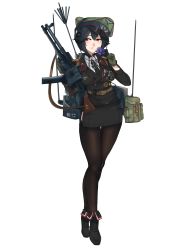 Rule 34 | 1girl, absurdres, antennae, artist request, assault rifle, badge, blonde hair, flower, full body, gloves, gun, hat, headphones, highres, holding, long sleeves, milihime taisen, military, military uniform, necktie, official art, pantyhose, pencil skirt, red eyes, rifle, short hair, simple background, skirt, solo, strachwitz, uniform, weapon, white background, wire