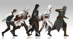 Rule 34 | 1boy, age progression, armor, assassin&#039;s creed, assassin&#039;s creed: brotherhood, assassin&#039;s creed: revelations, assassin&#039;s creed (series), assassin&#039;s creed ii, beard, blade, brown hair, cape, concealed weapon, epic, ezio auditore da firenze, facial hair, gb (doubleleaf), gloves, highres, hood, male focus, ponytail, scar, smile, vambraces, weapon