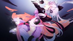 1girl female_focus long_hair pink_hair purple_hair solo thighhighs twintails vocaloid voiceroid white_hair yotsuba yuzuki_yukari