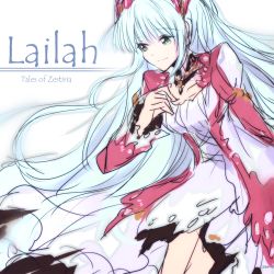 Rule 34 | 10s, 1girl, aqua eyes, breasts, character name, copyright name, dress, jewelry, lailah (tales), ponytail, silver hair, tales of (series), tales of zestiria, very long hair